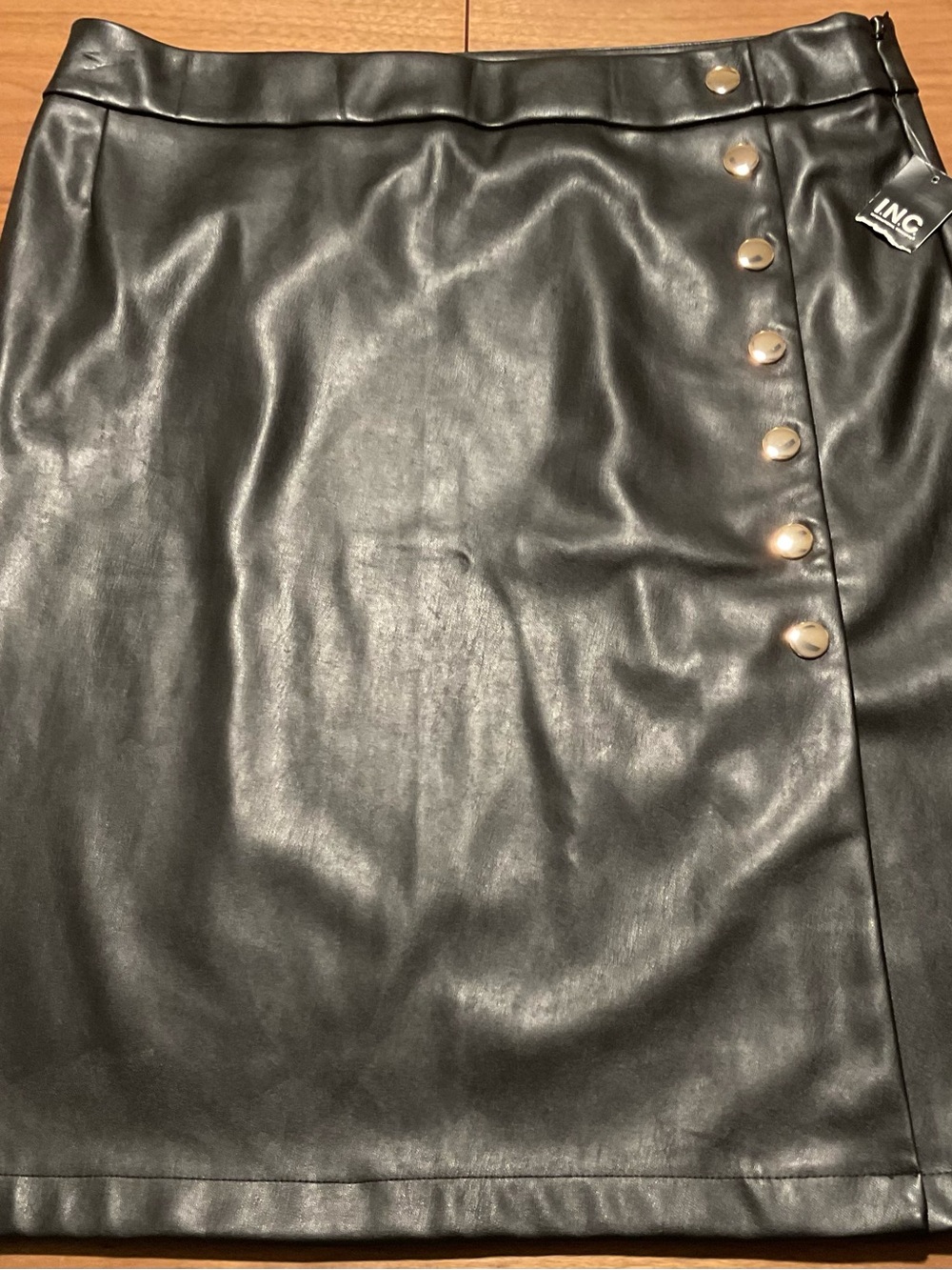 INC International Concepts Black Faux Leather Button-Side Pencil Skirt
